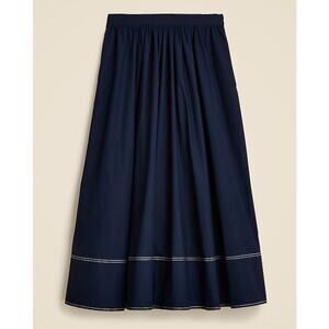 J.Crew Christina Midi Skirt 18 Blue Contrast Stitch Cotton Poplin Elastic Waist